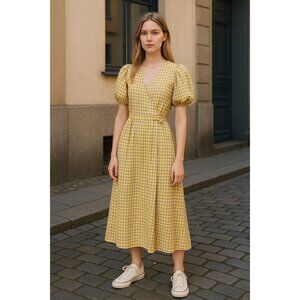 TOPSHOP Women Yellow & Purple Midi Waist Tie Dress 4